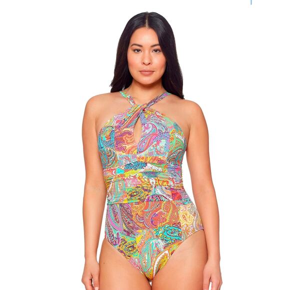 Bleu Rod Beattie Bohemian Paradise High Neck One Piece 18W NWT